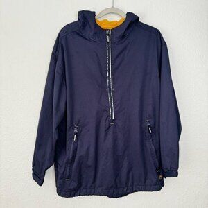 STARTER vintage navy blue yellow windbreaker rain jacket hooded pullover M